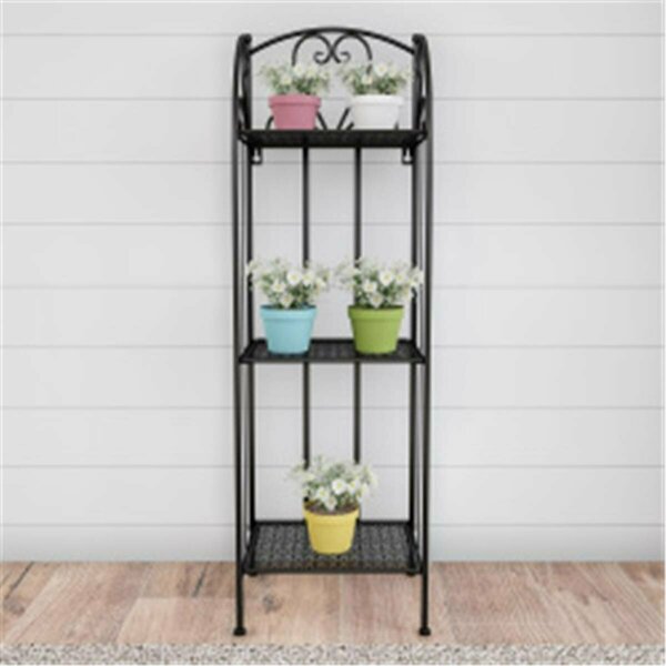 Propation Plant Stand 3-Tier Vertical Shelf Indoor or Outdoor Folding Wrought Iron w/Staggered Shelves, Black PR2046524